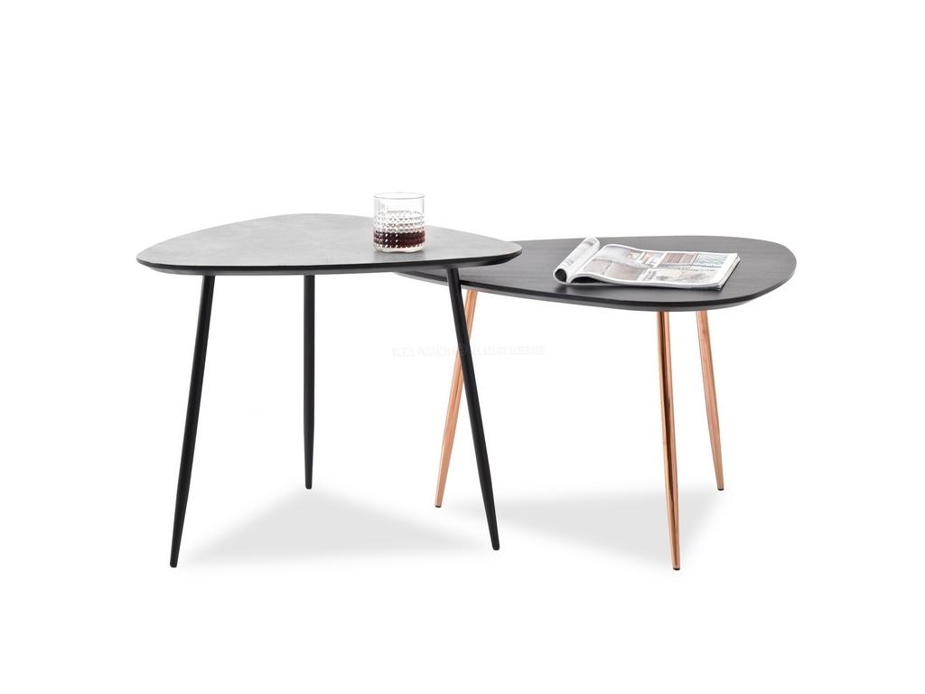 design4life Duo konferenčních stolků COLOF XL černá-měď+COLOF S beton