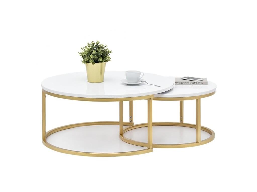design4life Konferenční stolek 2-Set KORRA bílá/zlatá podnož