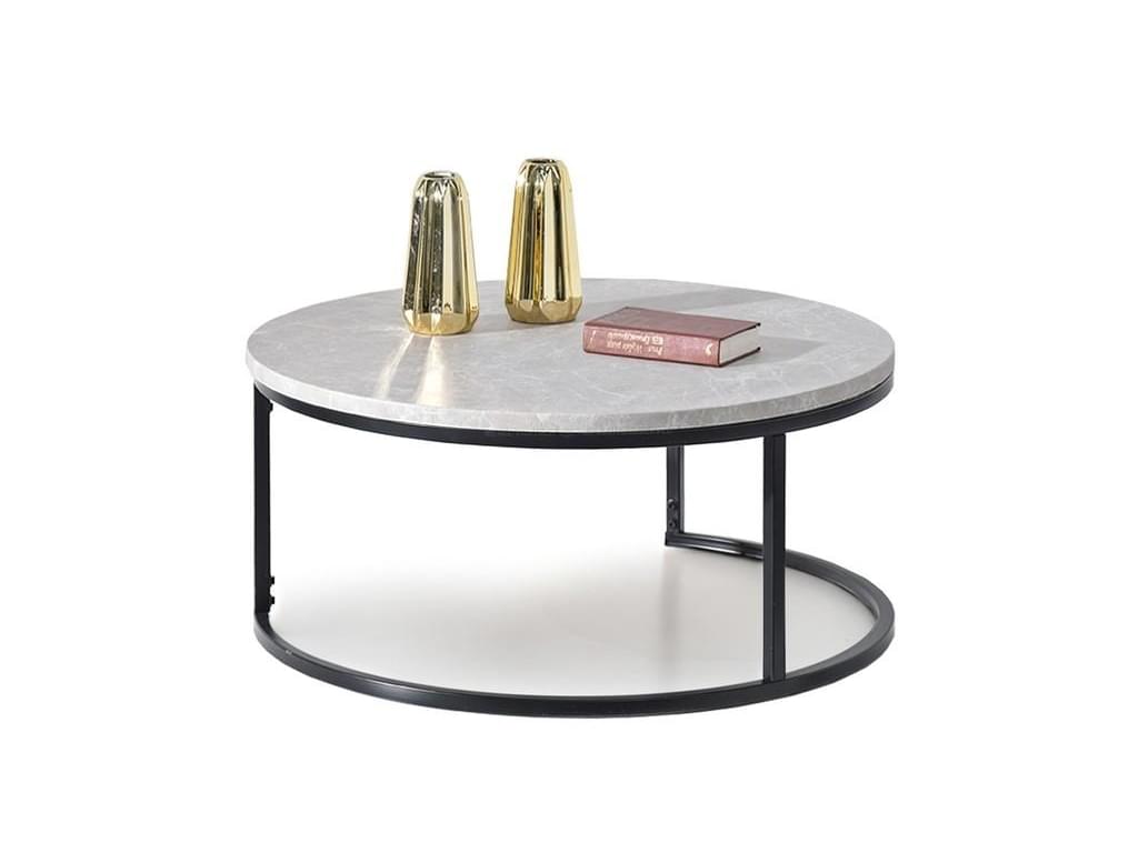 design4life Konferenční stolek KORRA XL šedý mramor/černá podnož