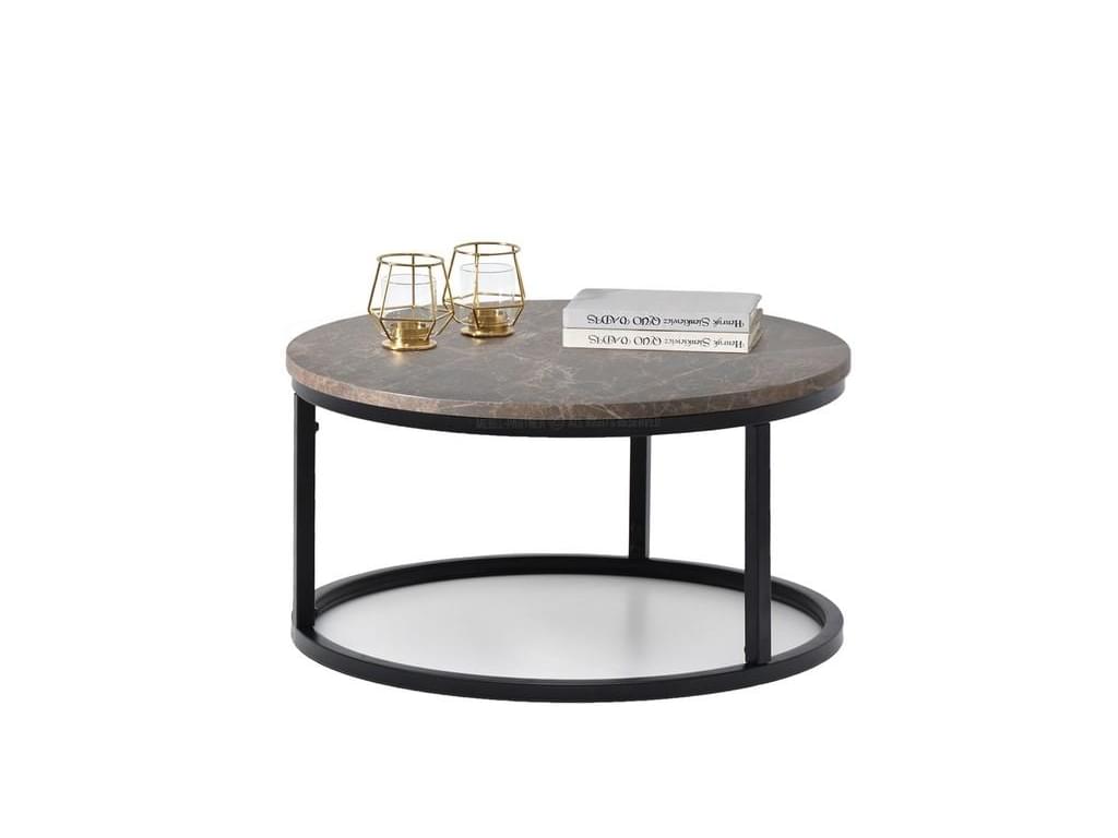 design4life Konferenční stolek KORRA S hnědý mramor/černá podnož