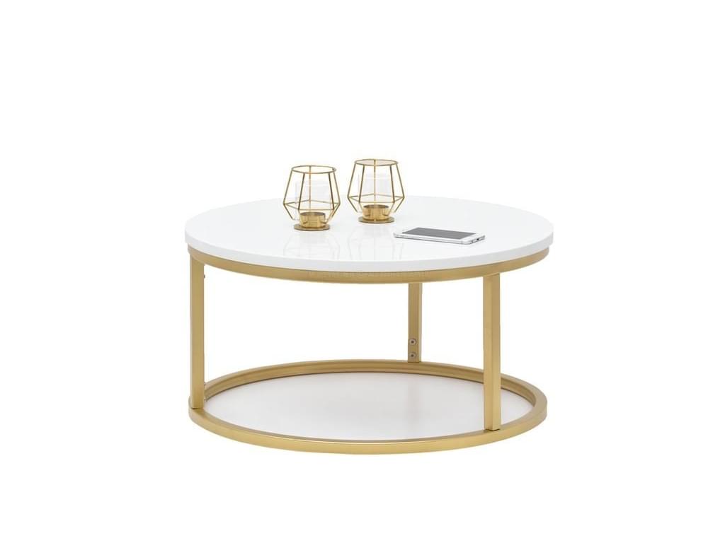 design4life Konferenční stolek KORRA bílá/zlatá podnož