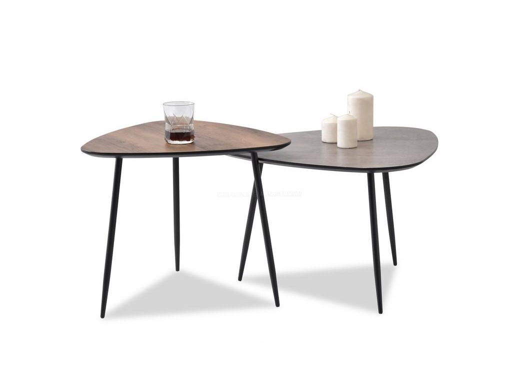 design4life Komplet stolků COLOF XL beton + COLOF S ořech