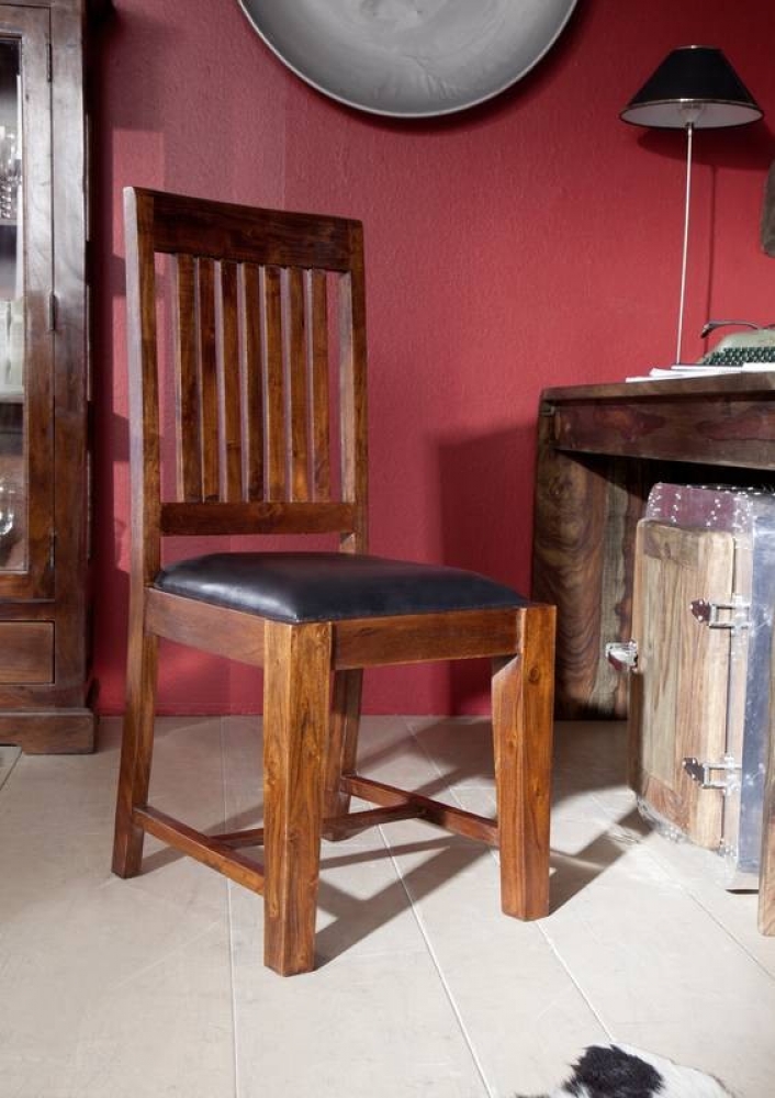 Masiv24 - Koloniální židle s čalouněním, masivní akátové dřevo, černá CAMBRIDGE