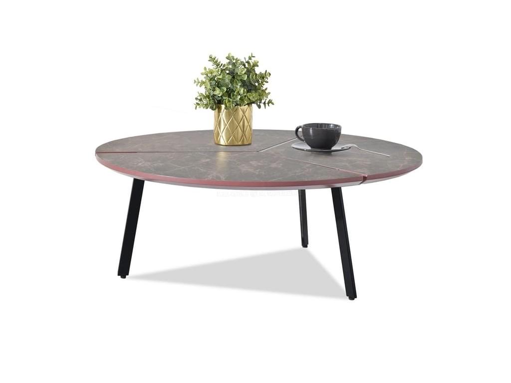 design4life Konferenční stolek Gavi hnědý mramor/černá podnož
